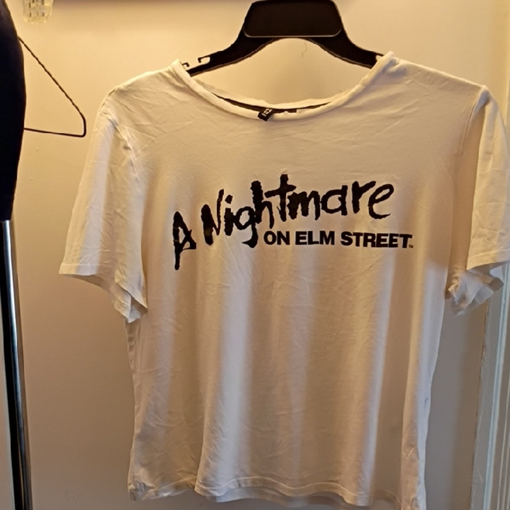 H&M White Short Sleeve Tee with Black Print